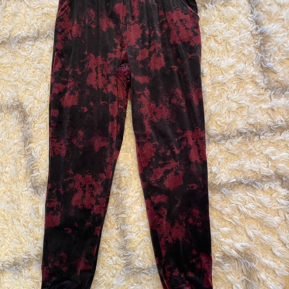 Girls Red and Black Tie-Dye velour Joggers